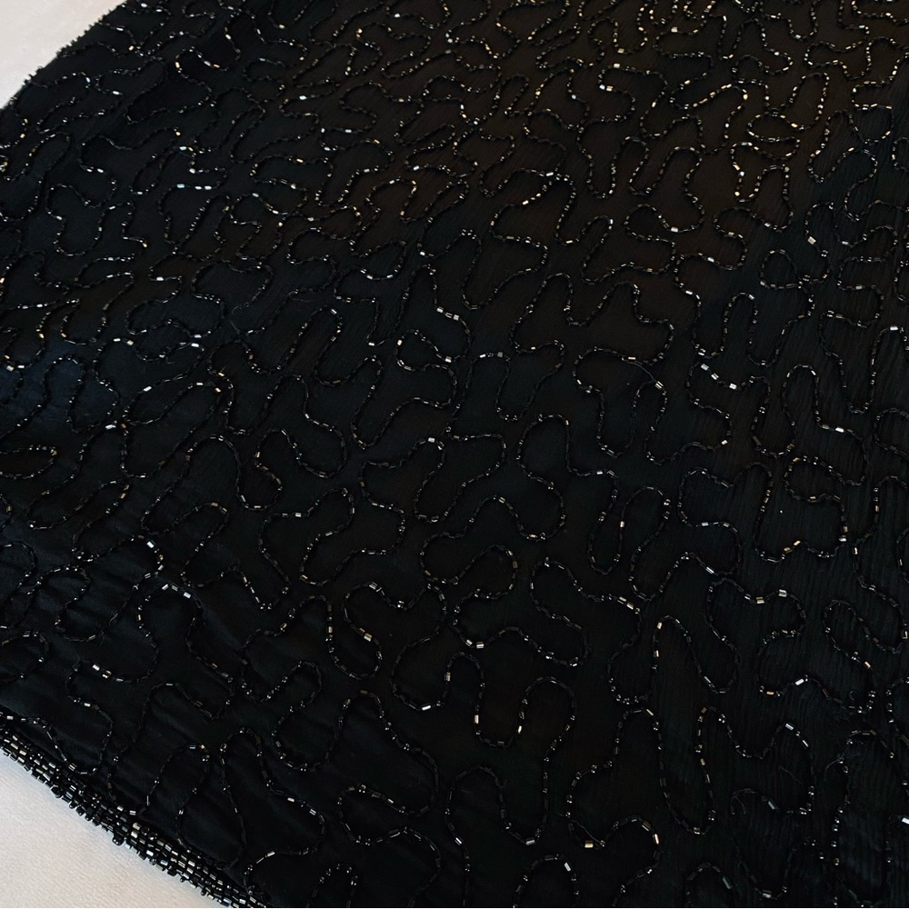 vintage 80s jmd black silk beaded dress / size 2xl - Picture 4 of 4
